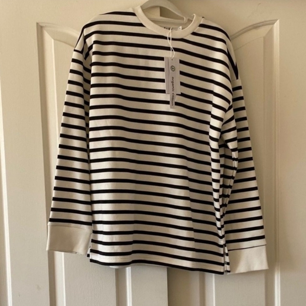 NA-KD Black and White Striped Long Sleeve Shirt. Size S